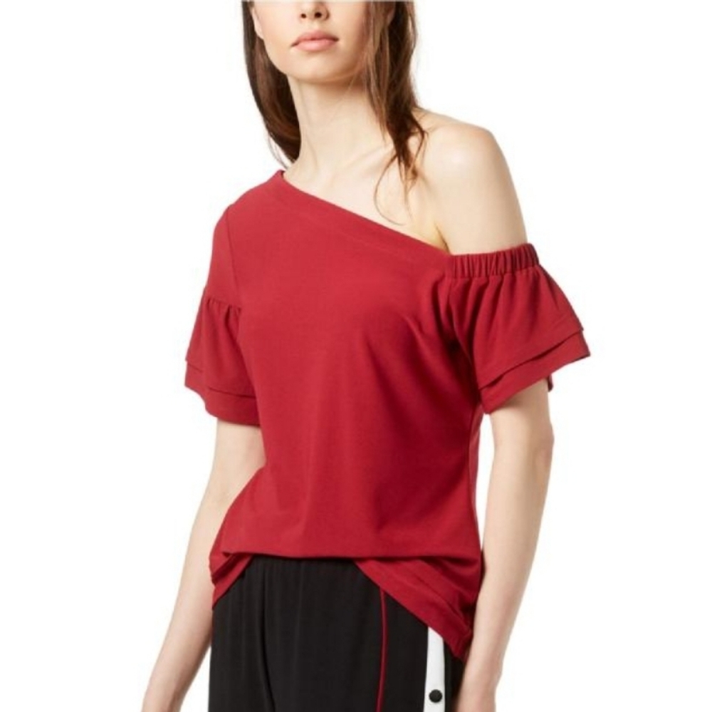 Bar III | Red Asymmetrical One Shoulder Blouse XS